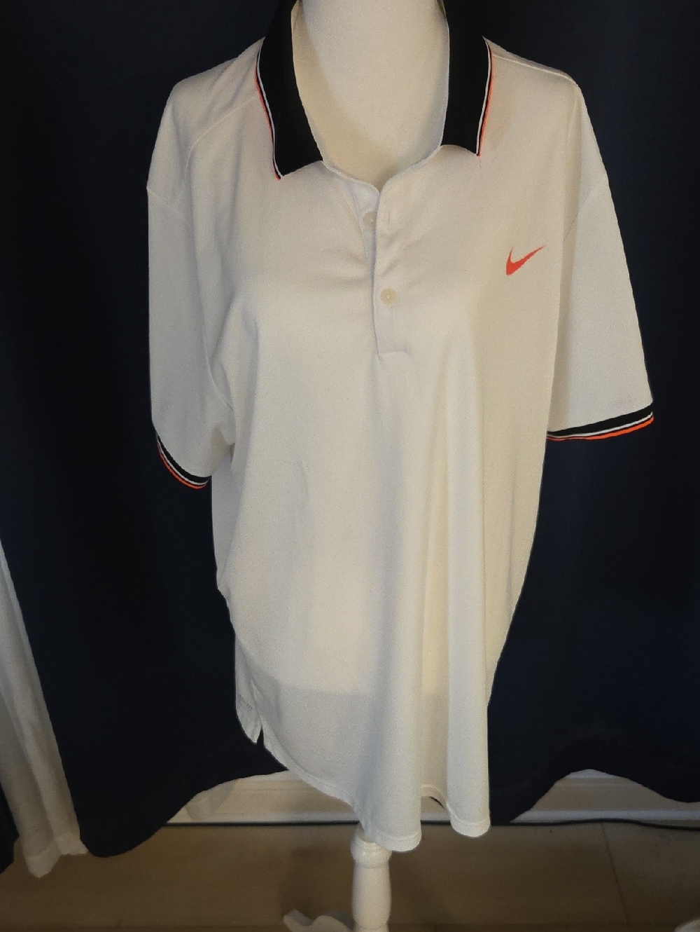 2015 Roger Federer Edition Nike White Polo with Black Collar and Orange Swoosh
